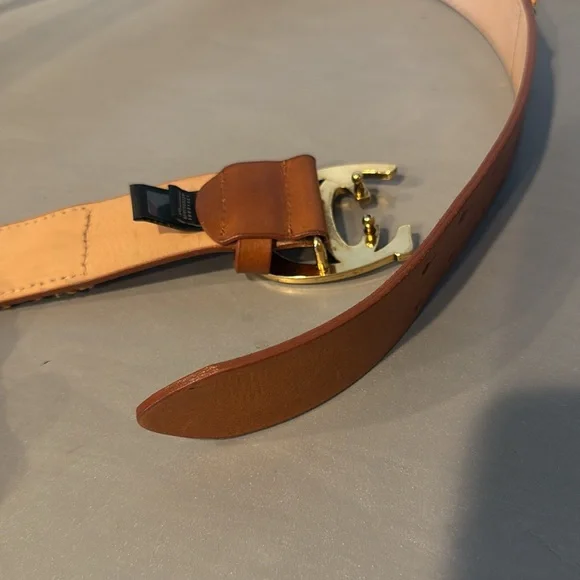 Just Cavalli Raffia Summer Tan Leather Belt with Gold Accents - Picture 5 of 9